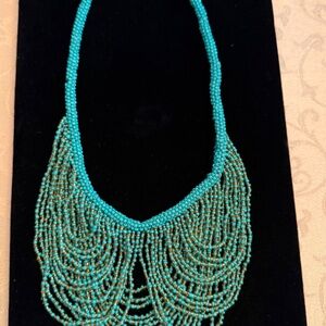 BEAUTIFUL TURQUOISE BEADED NECKLACE-3 LAYERS OF SEED BEADS. Never worn